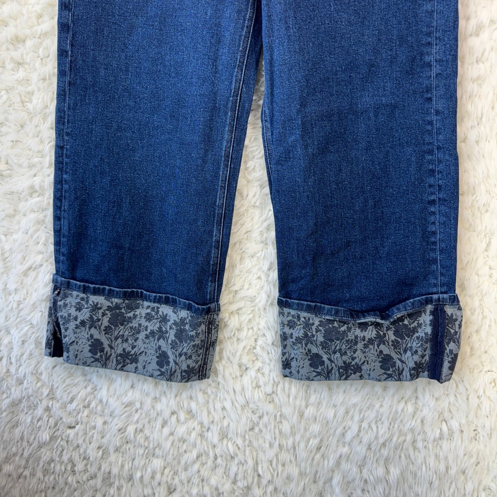 Gap High Rise Stride Jeans 31‎ 12S Blue Floral Cuff Wide Leg Boho Cottagecore - Picture 8 of 9